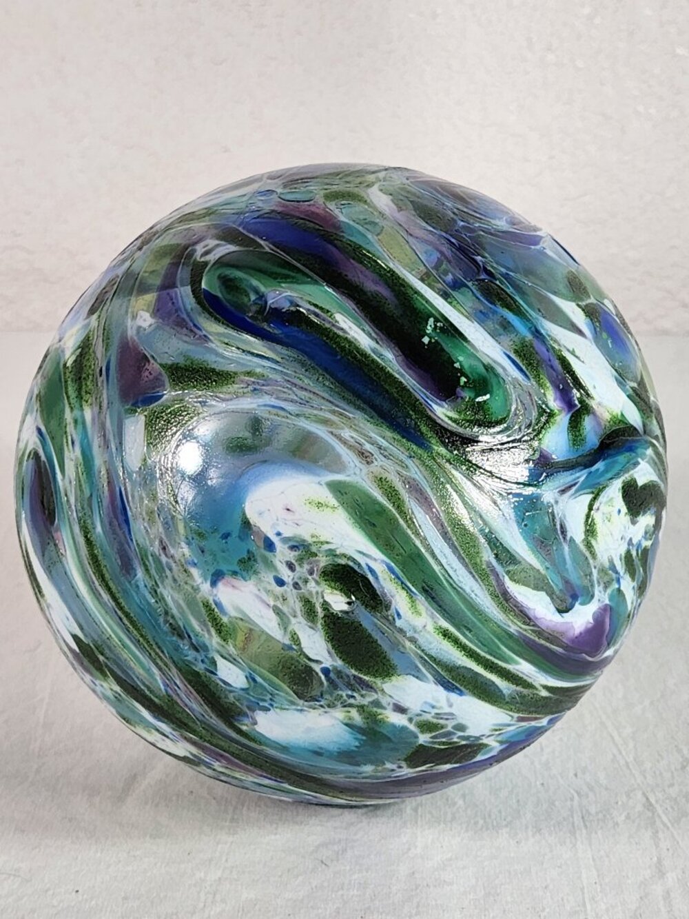 Pyromania Glass Studio Oregon Float Art Glass Green Blue Swirl Handblown 2006